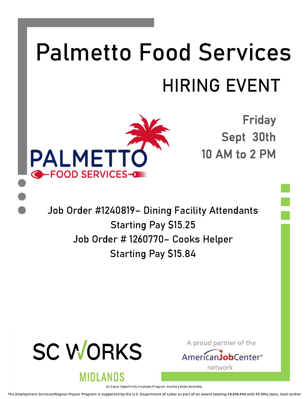 Palmetto Foods –  Hiring Event