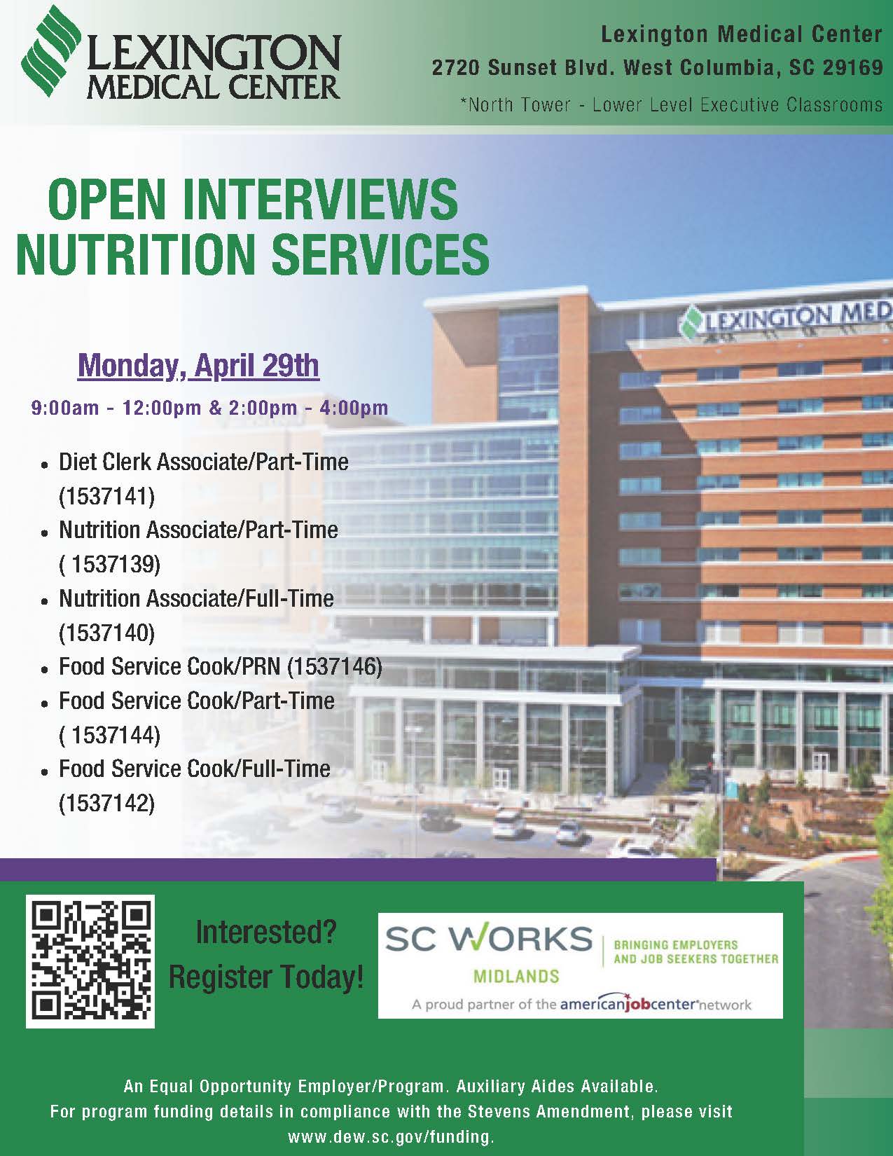 Lexington Medical Center – Open Interviews: Nutrition Services – April 29, 2024