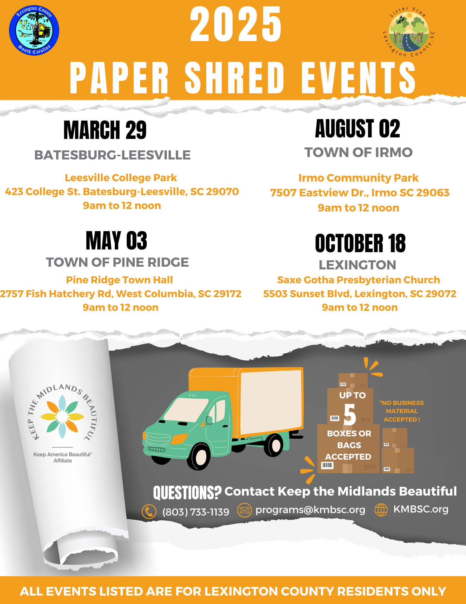 County of Lexington & Keep the Midlands Beautiful Team Up for Free Paper Shredding Events in 2025